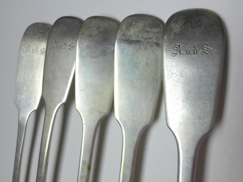 5x Suppenlöffel, Esslöffel, Löffel, 800er Silber, Modell Spaten, L: 22 / 22,5 cm