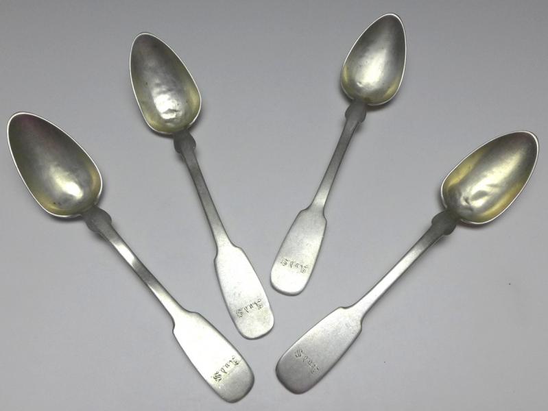 4x Teelöffel, Kaffeelöffel, Löffel, Silber, Modell Spaten, L: 15,5 cm