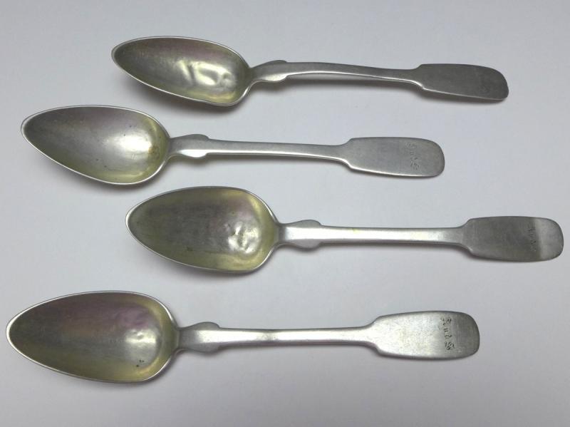 4x Teelöffel, Kaffeelöffel, Löffel, Silber, Modell Spaten, L: 15,5 cm