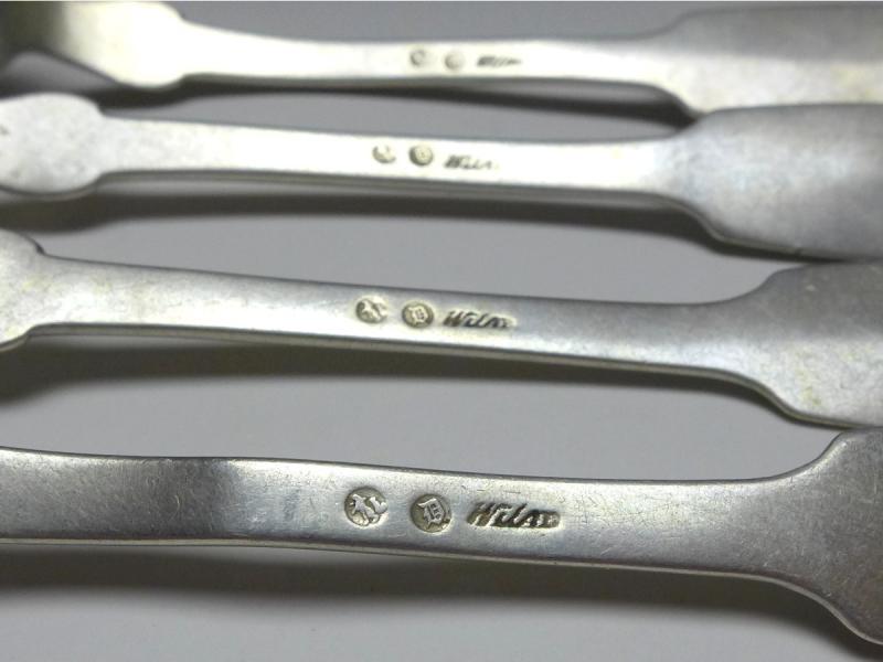 4x Teelöffel, Kaffeelöffel, Löffel, Silber, Modell Spaten, L: 15,5 cm