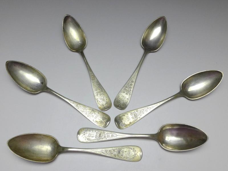 6x Suppenlöffel, Löffel, 800er Silber, Ed. Deubert, L: 21,5 cm