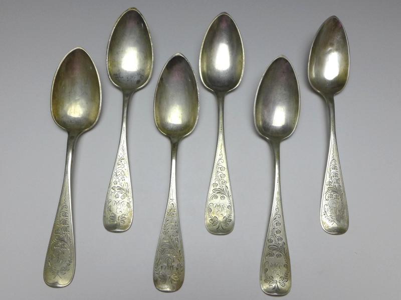 6x Suppenlöffel, Löffel, 800er Silber, Ed. Deubert, L: 21,5 cm