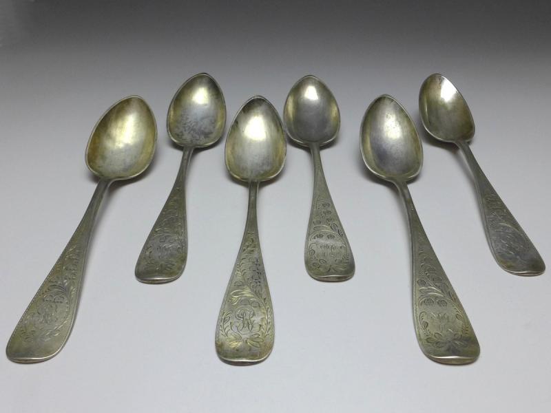 6x Suppenlöffel, Löffel, 800er Silber, Ed. Deubert, L: 21,5 cm