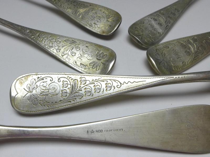 6x Suppenlöffel, Löffel, 800er Silber, Ed. Deubert, L: 21,5 cm