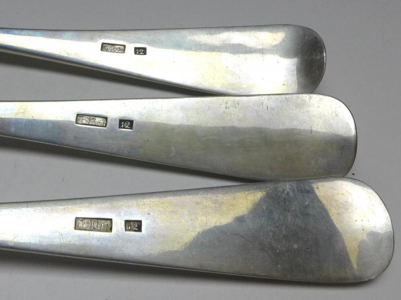 3x Suppenlöffel, Löffel, 12 Lot | 750er Silber, J. Weber, L: 23 cm