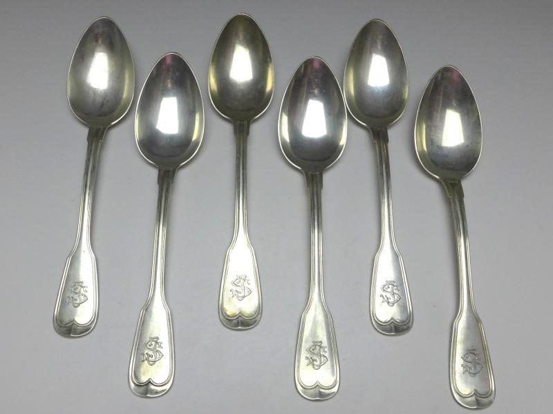 6x Suppenlöffel, Löffel, 800er Silber, Koch & Bergfeld, C. E. Keyser, Dekor Altfaden, L: 22 cm