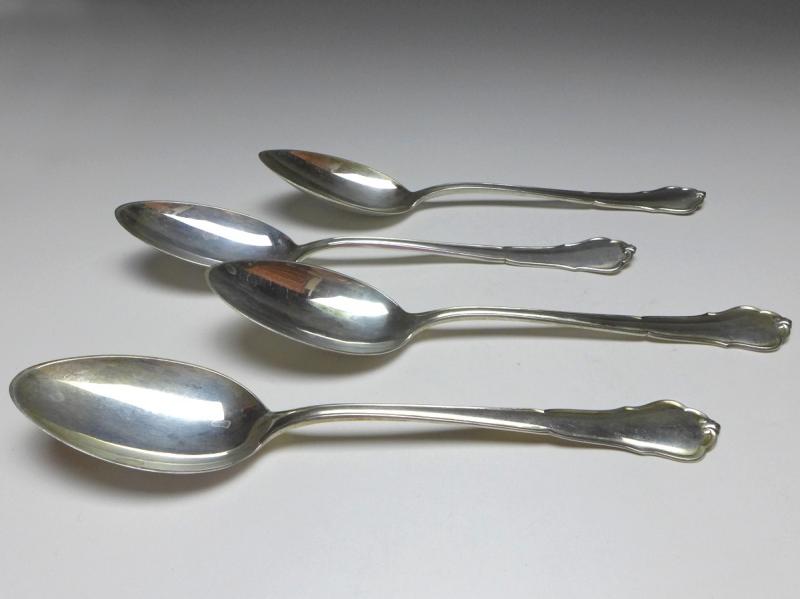 4x Suppenlöffel, Esslöffel, Löffel, 800er Silber, L: 21,5 cm