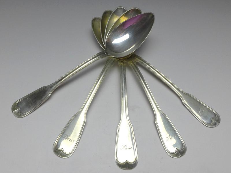 5x Suppenlöffel, Löffel, 800er Silber, Koch & Bergfeld, Raithel, Dekor Altfaden, L: 21,5 cm