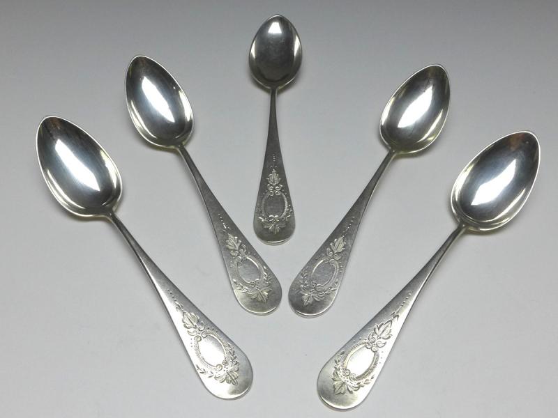 5x Löffel, Kaffeelöffel, Teelöffel, 800er Silber, O. K., L: 15 cm