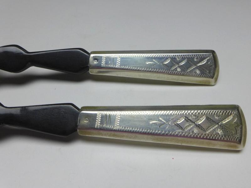 Salatbesteck 2-teilig, Laffen aus Horn, Griffe 835er Silber, L: 16,5 cm