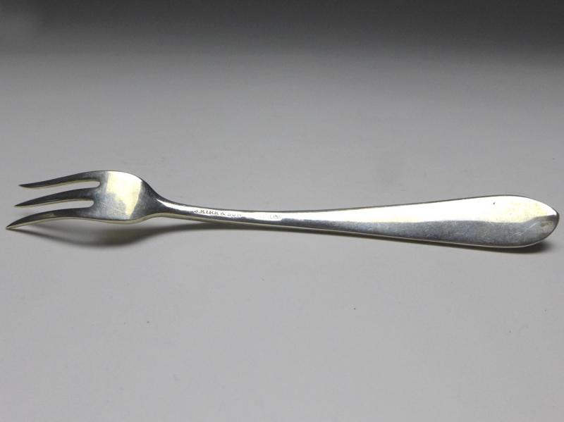 Aufschnittgabel, kleine Gabel, Dekor Rosen, 925er Sterling Silber, S. Kirk & Son, USA, L: 14,5 cm