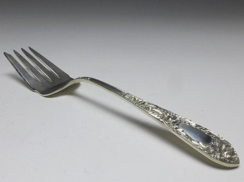 Vorlegegabel, Gabel, Dekor Rosen, 925er Sterling Silber, S. Kirk & Son, USA, L: 22 cm