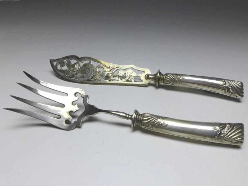 Tranchierbesteck 2-teilig, 800er Silber, Wilhelm Binder, Schwäbisch Gmünd, L: 29,5 | 25,5 cm