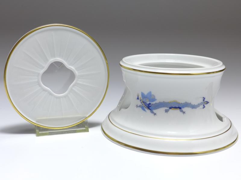 Stövchen mit Teelichtpfännchen, Meissen, Reicher Drache hellblau, D: 16 cm