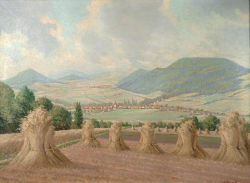 Groll, W.: Gemälde Kasseler Landschaft, datiert 1947, 60x80 cm