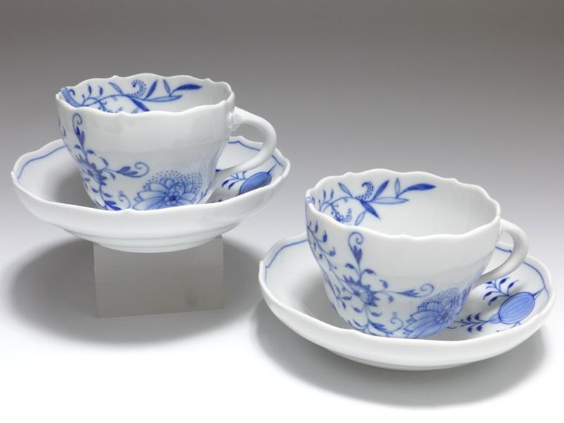 2er Set Kaffeetasse, Meissen, Zwiebelmuster Style