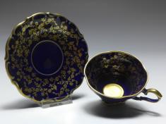 Espressotasse, Lindner Porzellan, kobaltblau, Golddekor, Blümchen