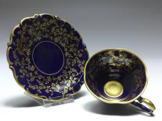 Tasse, Mokkatasse, Lindner Porzellan, kobaltblau, Golddekor, Blumen