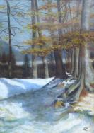Monogrammist FL: Gemälde verschneite Waldlandschaft