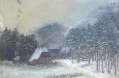 Wuttke, B.: Gemälde Winterlandschaft mit Gehöften