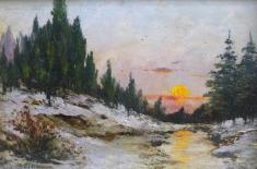 Gemälde Bachlandschaft mit Sonnenuntergang