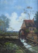 M. v. Gilsa: Gemälde Landschaft mit altem Haus und Mühle am Bachlauf. Öl/Leinwand