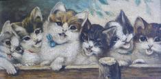 Gemälde Sechs Katzenkinder, Katzen