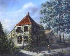 Monogrammist HS, 1871: Gemälde Hofstelle mit 2 Häusern