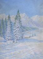 W. Oppermann: Gemälde Winterlandschaft, Ehrwald in Tirol