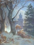 M. v. Gilsa, 1876: Gemälde Burg im verschneiten Wald