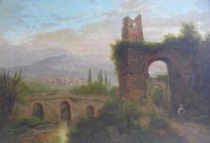 Gemälde Italienische Landschaft bei Tivoli / Alt Rom