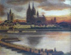 Gemälde Köln, Kölner Dom, Rhein mit Deutzer Brücke, Ansicht um 1900