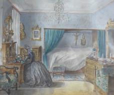 A. Peters: Gemälde Barock Interieur, Gutbürgerliche Dame am Schreibtisch sitzend