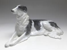 Figur großer liegender Windhund, Rosenthal, 1922-1933, Max Valentin, B: 37 cm