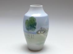 Vase, Blumenvase, Metzler und Ortloff, 1890-1945, Unterglasurdekor Landschaft