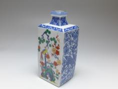 Vase, Asien, Dekor blaue Blüten und Paradiesvogel, H: 22 cm