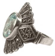 Ring, 925er Silber, mit hellblauem Stein und Markasit, D: 17 mm