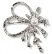 Brosche Blüte mit Perle und Markasit, 835er Silber, B: 44 mm