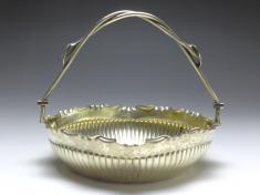 eckige Schale mit Henkel, Obstkorb, WTB, Wilhelm Binder, Schwäbisch Gmünd, 800er Silber, D: 21,5 cm, 310 g