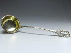 große Kelle, Suppenkelle, H. Meyen, Berlin, 800er Silber, L: 36 cm, 274 g