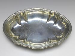 ovale Schale, Brotschale, Gebr. Kühn, Schwäbisch Gmünd, 830er Silber, 31,5 x 21,5 cm, 347 g