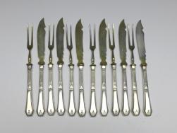 Obstbesteck 12-teilig, um 1900, Griffe Silber