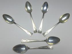 6x Löffel, Teelöffel, Kaffeelöffel, Sterling, 925er Silber, L: 14 cm