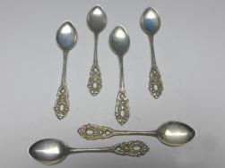 6x Mokkalöffel, 800er Silber, florales Dekor mit Durchbruch, L: 9 cm