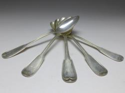 5x Suppenlöffel, Löffel, 800er Silber, Koch & Bergfeld, Raithel, Dekor Altfaden, L: 21,5 cm