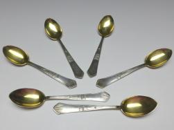 6x Mokkalöffel, Löffel, Wilhelm Binder, 800er Silber, vergoldet, L: 10,5 cm