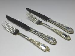 Besteck 4-teilig, für 2 Personen, 2x Messer und 2x Gabel, Dekor Rosen, 925er Sterling Silber, S. Kirk & Son, USA