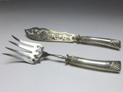 Tranchierbesteck 2-teilig, 800er Silber, Wilhelm Binder, Schwäbisch Gmünd, L: 29,5 | 25,5 cm